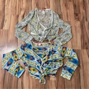 Bundle of (2) Body Central multi-colored, semi-sheer open front cardigan blouses